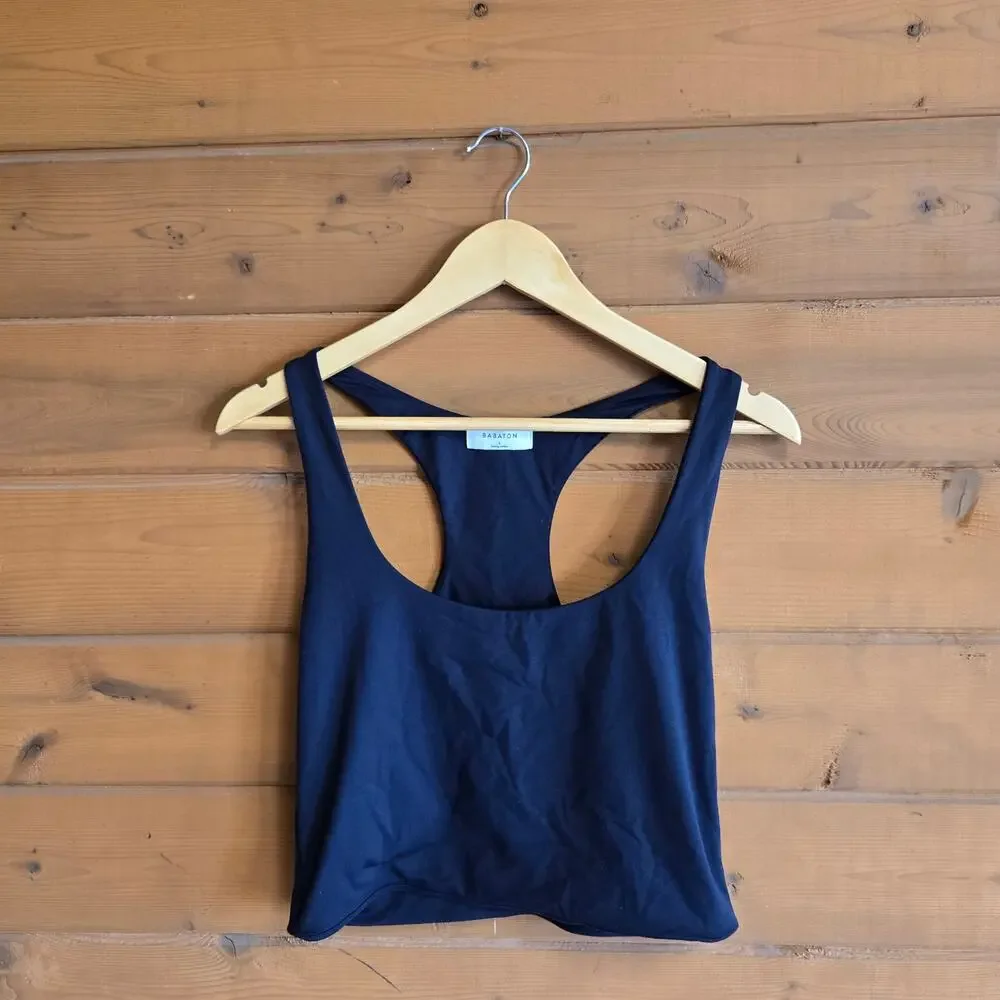 Aritzia Contour Tank Top Crop Babaton Black Racerback Large Shirt Stretchy - Picture 2 of 4